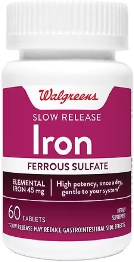 Iron Slow Release High Potency Ferrous Sulfate 45 mg, tabletit, 60 ea