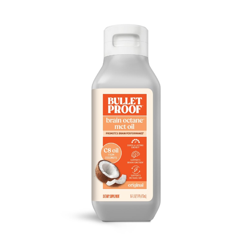 Luodinkestävä Coconut Brain Octane C8 MCT öljy, 16 Ounces, Premium Keto täydentää kestävä energia, aivot ja Body polttoaine, makuamaton, Lisää kahvia ja smoothies, Pakkaus Toukokuu Vary