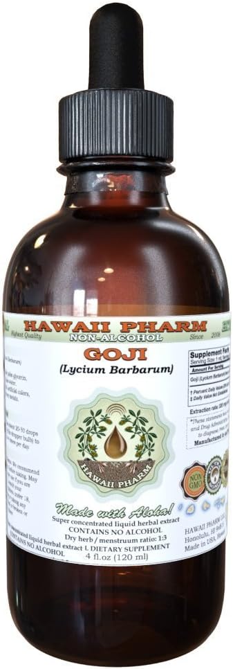Goji Alkoholiton nesteuute, Luomu Goji (Lycium Barbarum) Kuivattu Berry Glycerite Havaiji Pharm Natural Herbal Supplement 4 oz