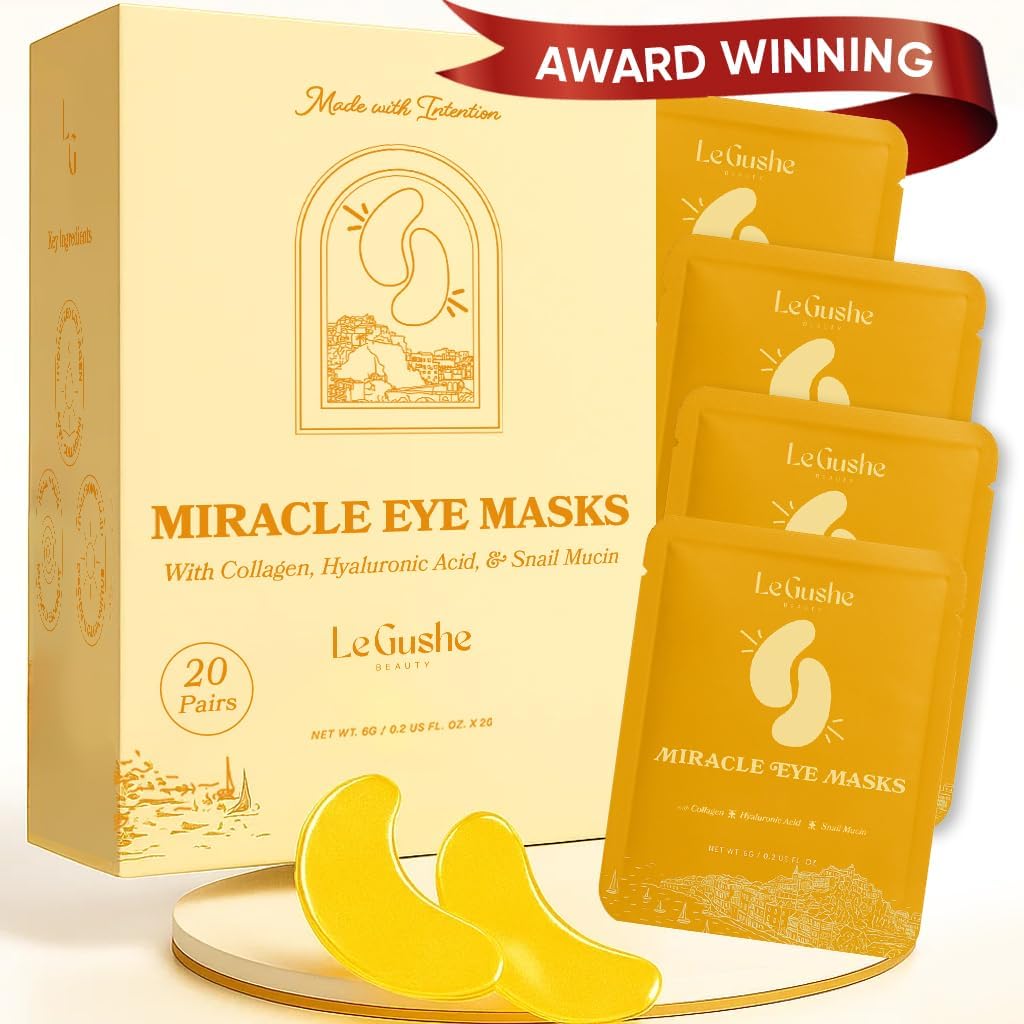 LE GUSHE Gold Under Eye Patchs for Puffy Eyes and Dark Circles (20 paria) - Hydrating Collagen Under Eye Maskit kanssa etana Mucin - rauhoittava Puffy silmät hoito naisille ja miehille - Morsiusneito lahjat