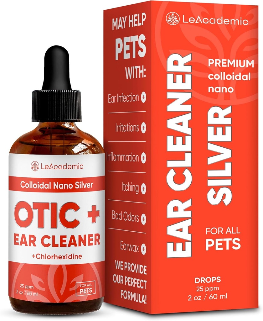 Hund öron renare OTIC + lösning | Hund öroninfektion behandling | Silver renare & klorhexidin tvätta för katt i droppar | Hjälper med otiska irritationer och kläckningar i husdjur | 2 Oz