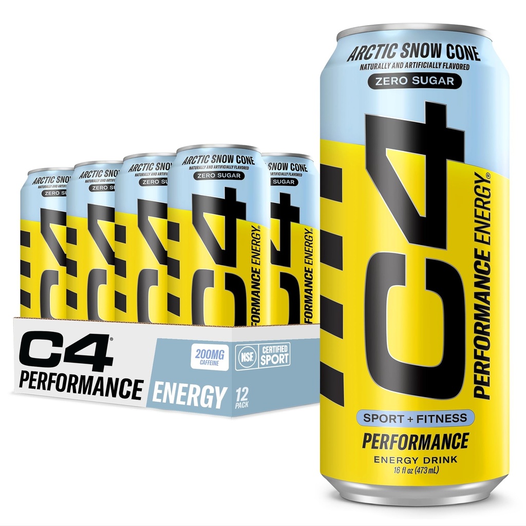 Clucor C4 Carbonated Zero Sugar Energy Pre workout Drink + Beta Alanine, (NEW) Sparkling Arctic Snow Cone, 16 Fl Oz, 12 kpl pakkaus