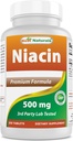 Best Naturals Niacin 500 mg 250 tablettia, joissa punoitus - myös kutsutaan B3-vitamiinia (250.
