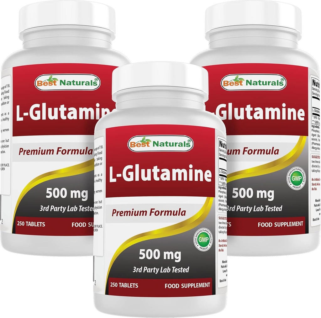 Best Naturals L-glutamiini 500 mg, 250 tablettia (250 laatikko 3)