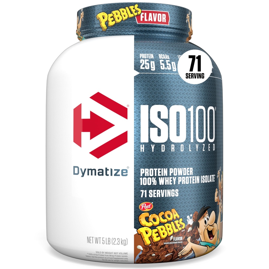 Dymatize x Cocoa Pebbles ISO100 Whey Protein Powder Isolate, 25g proteiinia, 5.5g BCAAs, 120 Cal., Gluteeniton, 1g rasvaa, 1g sokeria, 2g karb (71 tarjoilua)