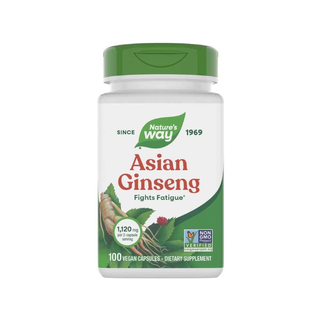 Nature's Way Asian Ginseng, Taistelee Väsymys*, 1,120mg per 2-kapseleita tarjoilu, ei-GMO-projekti todennettu, vegaaninen, 100 kapselia (Pakkaus toukokuussa Vary)