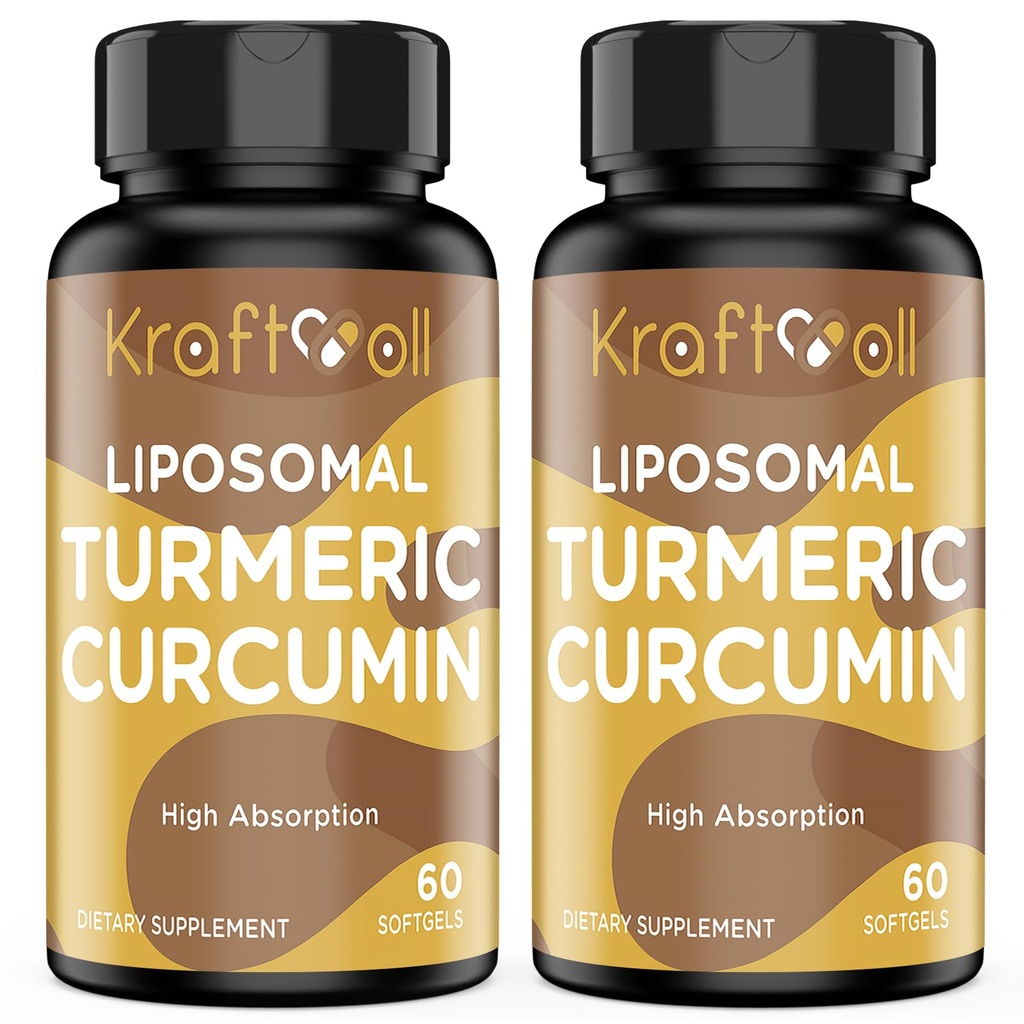 Liposomal Turmeric Curcumin 2200 mg ja Black Pepper for Enhanced Absorption and Joint Support, 60 softgels (2 pulloa)