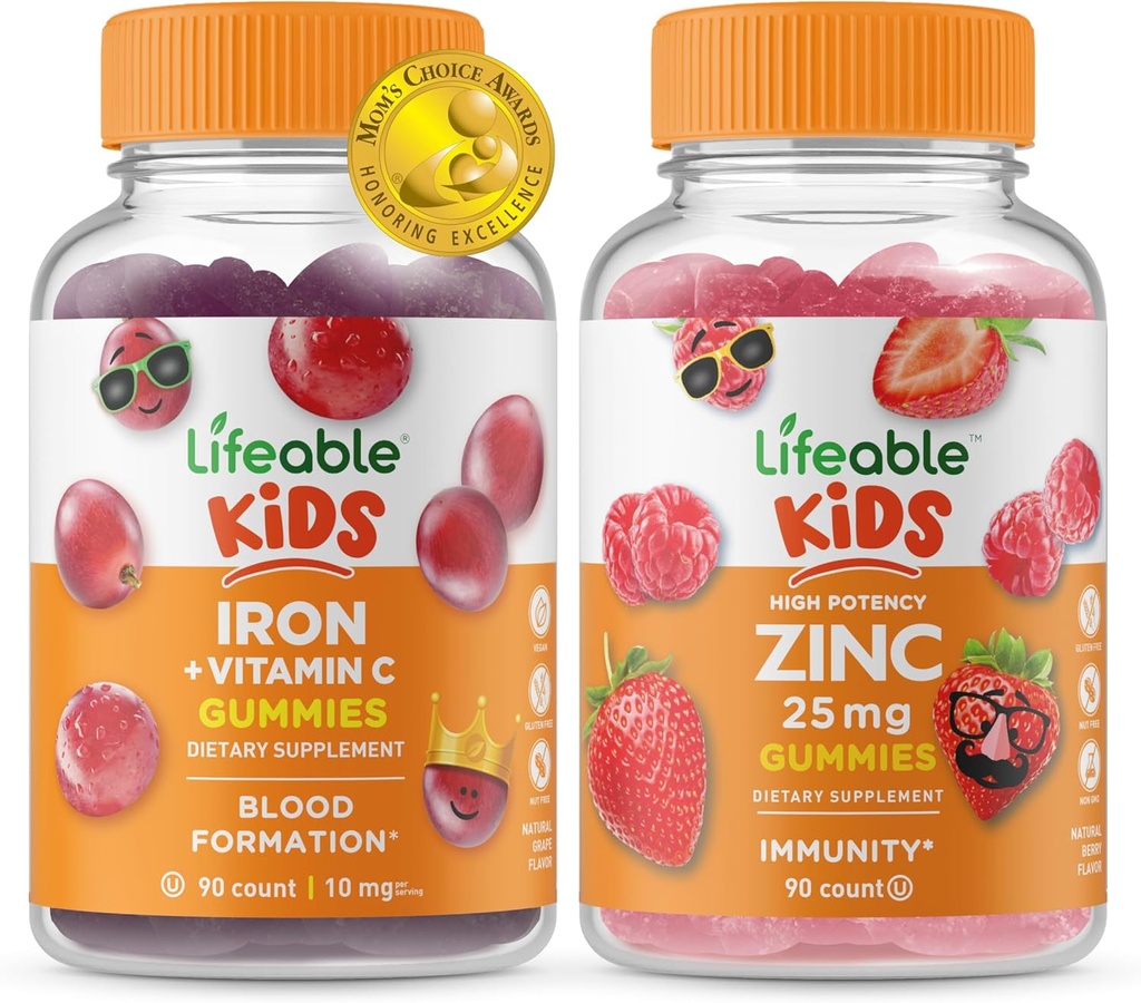 Elinkelpoinen Iron & Vitamiini C Kids + Sinkki 50mg, Gummies Bundle - Suuri maistaminen, vitamiini täydentää, Gluteeniton, GMO vapaa, purukumi