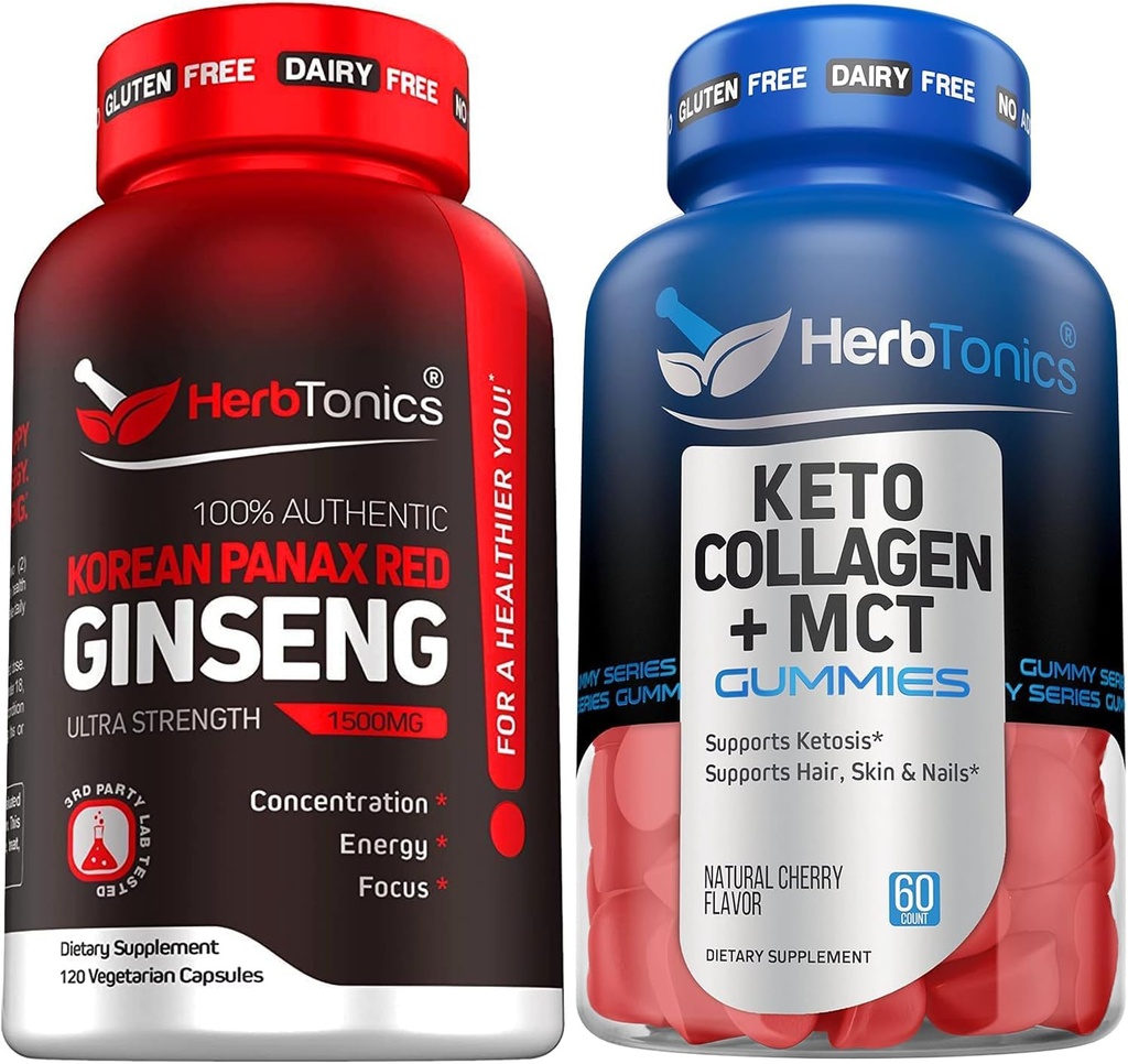 Korea Red Panax Ginseng 1500mg - High Potency Ginseng for Energy, Performance & Immuuni tuki miehille ja naisille - Keto Gummies MCT + Collagen ...