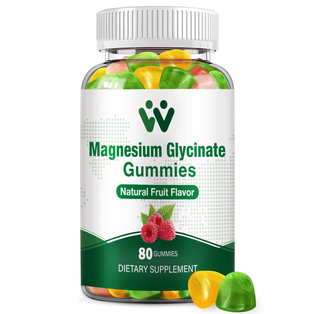 Magnesium Glycinate Gummies aikuisille - sokeriton Magnesium Kaliumlisä rauhoittaville, lihaksille, luulle ja energialle, 80 gammaa