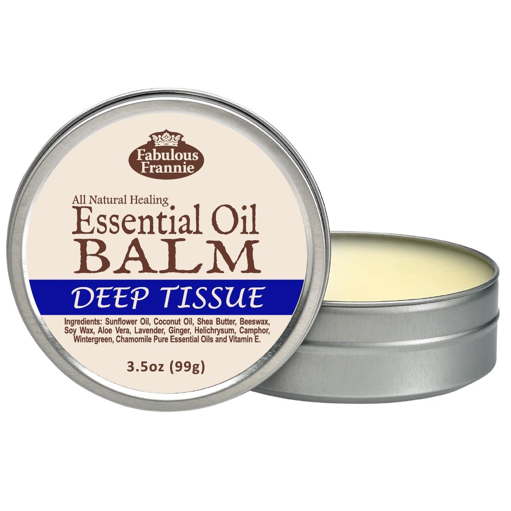 Fabulous Frannie Deep Tissue All Natural Essential Oil Healing Balm Made with Sunflower Oil, Coconut Oil, Shea Butter, Beeswax, Soy Wax, Aloe Vera och Pure Essential Oils 3.5oz (Pack av 1)