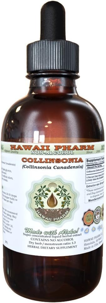 Collinsonia alkoholiton nesteuute, Collinsonia (Collinsia Canadensis) Kuivattu juuri Glycerite Havaiji Pharm Natural Herbal Supplement 4 oz
