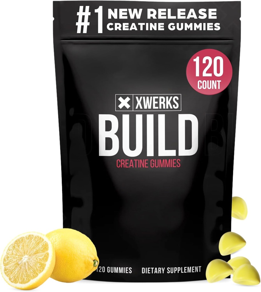 Xwerks Rakentaa Creatiini Gummies miesten ja naisten, 120 Count, 100% puhdasta Creatiini Monohydraatti, sitruunan makuinen lihas Building Gummies 4g per tarjoilu, Esiharjoitus Anti sulaminen, 5000mg Yhteensä Creatiini
