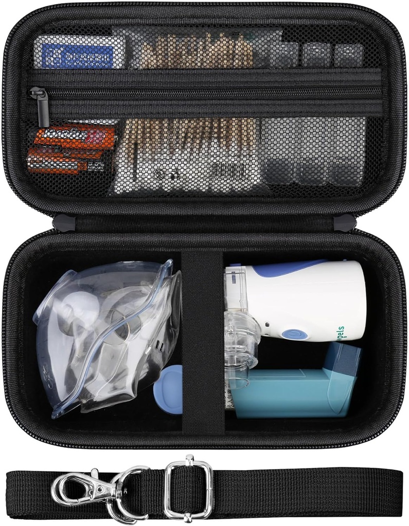Hårt fall för bärbar Nebulizer Handheld Mesh Inhaler Spacer Nebulizers Machine för vuxna och barn Travel Household Use, Skyddande Holder Bag med Mesh Pocket för USB-kabel och batteri, svart