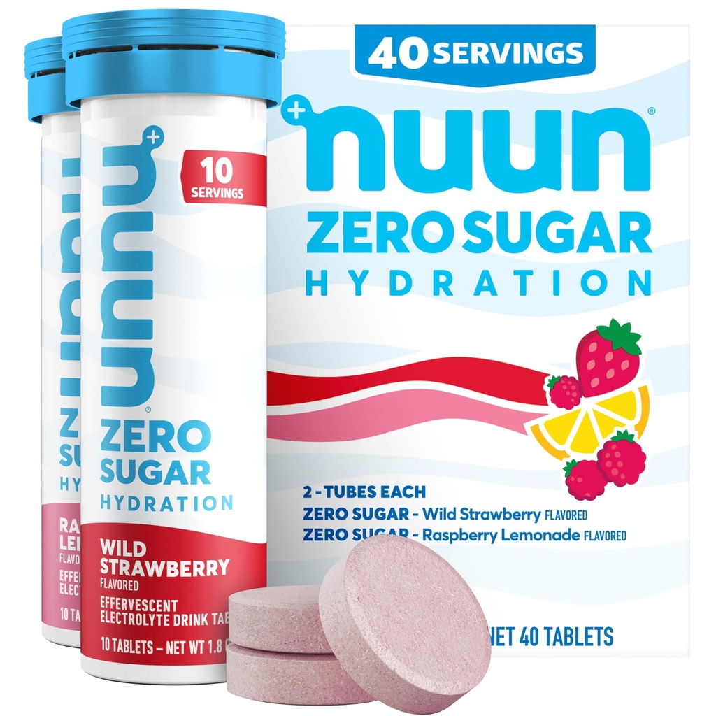 Nuun Zero Sugar Hydration Elektrolyyttitabletit - magnesium, kalsium, kalium, kloridi ja natrium, kevyt ja herkullinen hedelmämaku, ei sokeria, gluteeniton, vegaaninen, sekoitettu Berry 4 pakkaus (40 tarjoilua yhteensä)