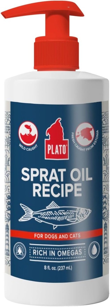 PLATO Lemmikki käsittelee kalaöljyä koirille - Omega 3 Oil for Dogs - Tukee tervettä ihoa ja takkia - Itämeren kilohailiöljy resepti 8 Ounces