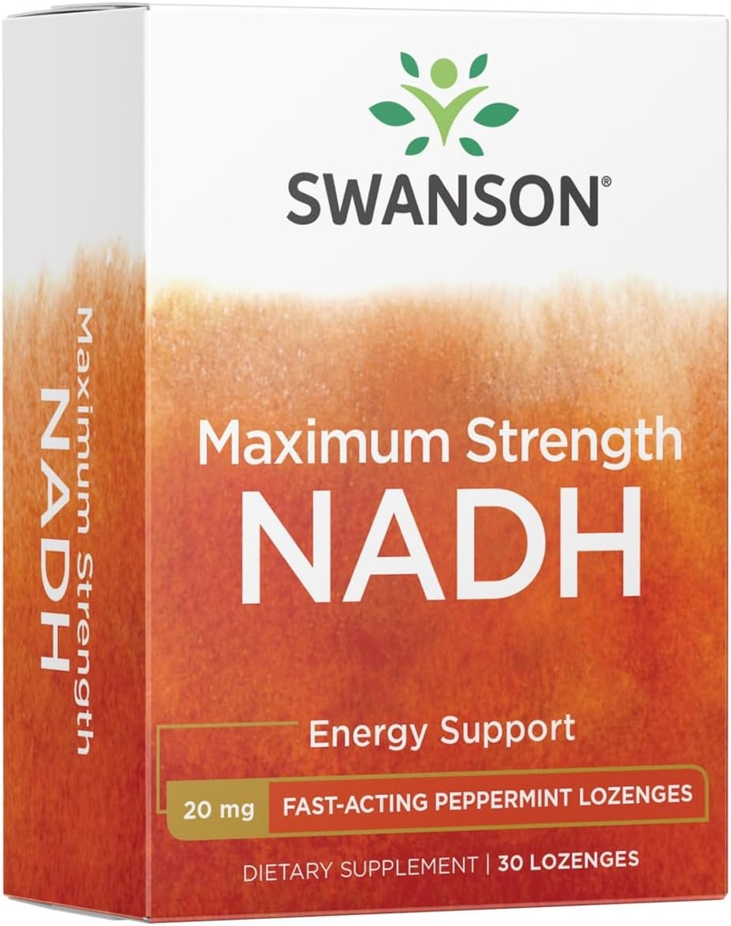 Swanson Maximum Strength NADH - Nopeasti toimiva Piparminttu Lozenges edistää aivojen terveyttä ja energiaa tukea - B3-vitamiini Coenzyme auttaa taistelemaan väsymys - (30 tablettia, 20 mg Each) 1 pakkaus