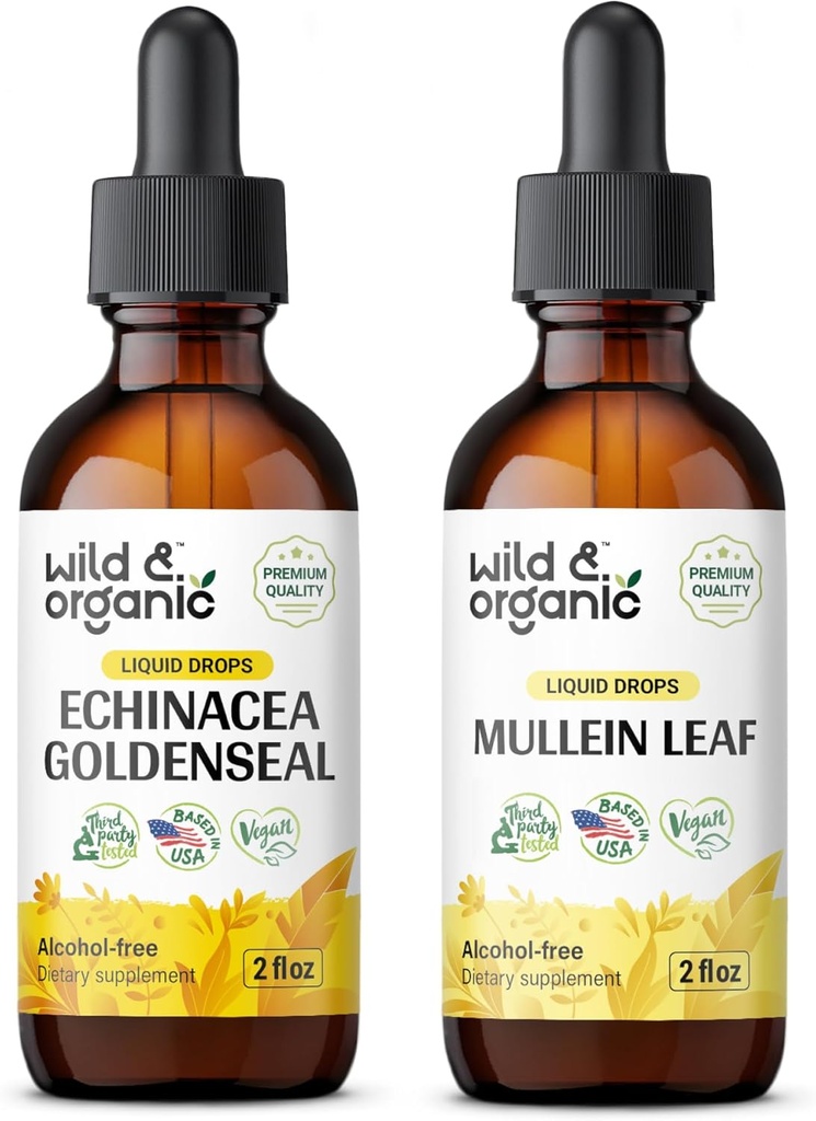 Luonnonvarainen & luomuechinacea Goldenseal Tincture 2 fl oz & Mullein Tincture 2 fl oz