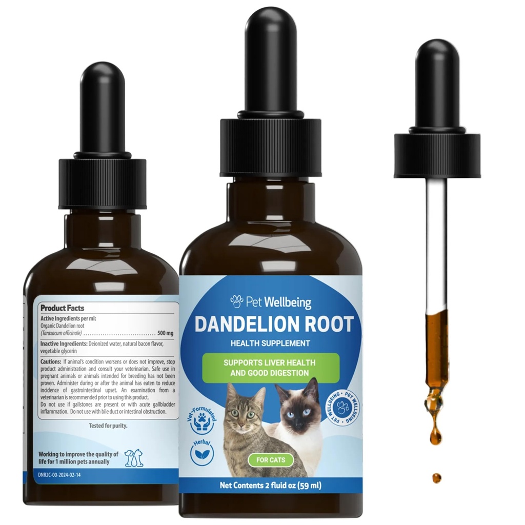 Pet Wellbeing Dandelion Root för katter - Liver & Heart Health, Digestive Function, Blood Sugar Support, Certified Organic - Veterinär-Formulerad Herbal Supplement 2 oz (59 ml)