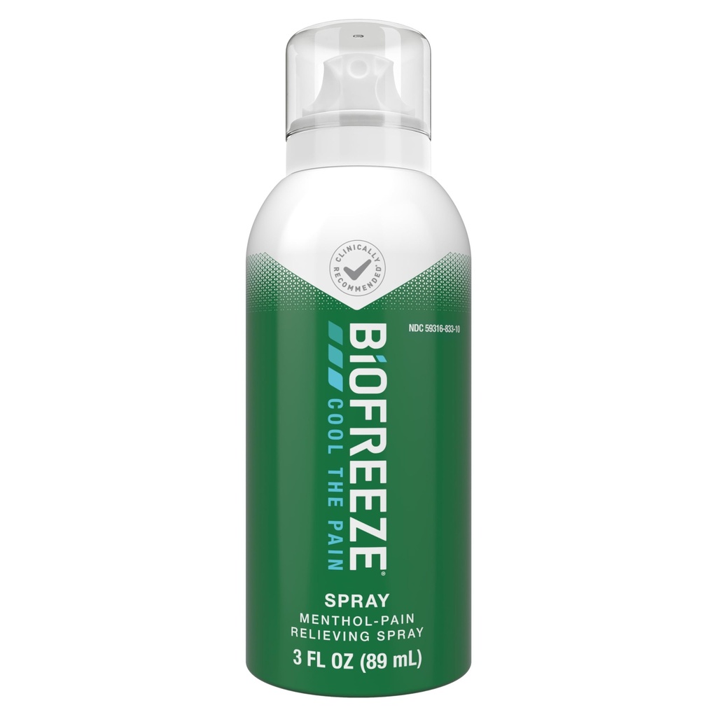 Biofreeze Mentol Spray 3 FL OZ Väritön Aerosol Spray kivunlievitys liittyy Sure lihasten, niveltulehdus, yksinkertainen selkäkipuja, ja nivelkipu