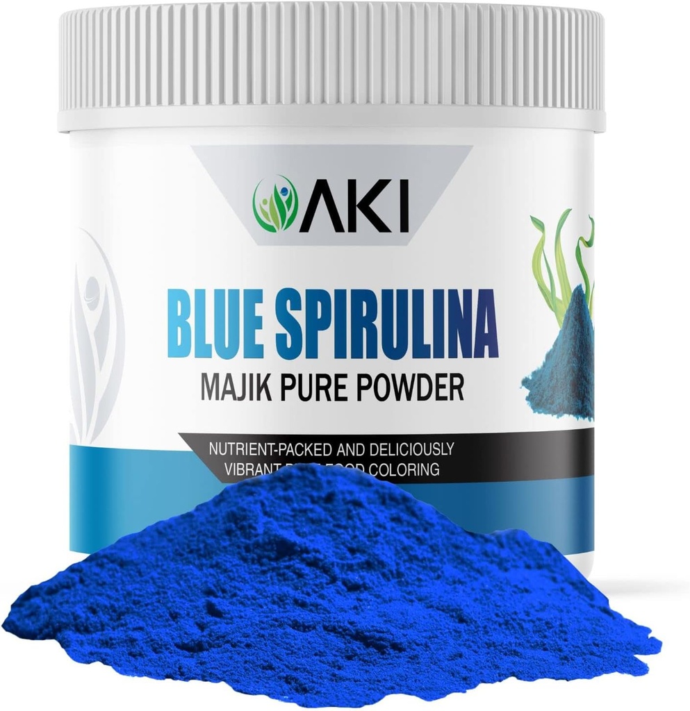 AKI E18 Grade Blue Spirulina Powder Pack – Ultra Concentrated Phycocyanin Superfood – Deep Blue, Vegan & Non-GMO – Idealisk för Smoothies, Ice Cream, Yogurt eller Pastries – 2oz/57g