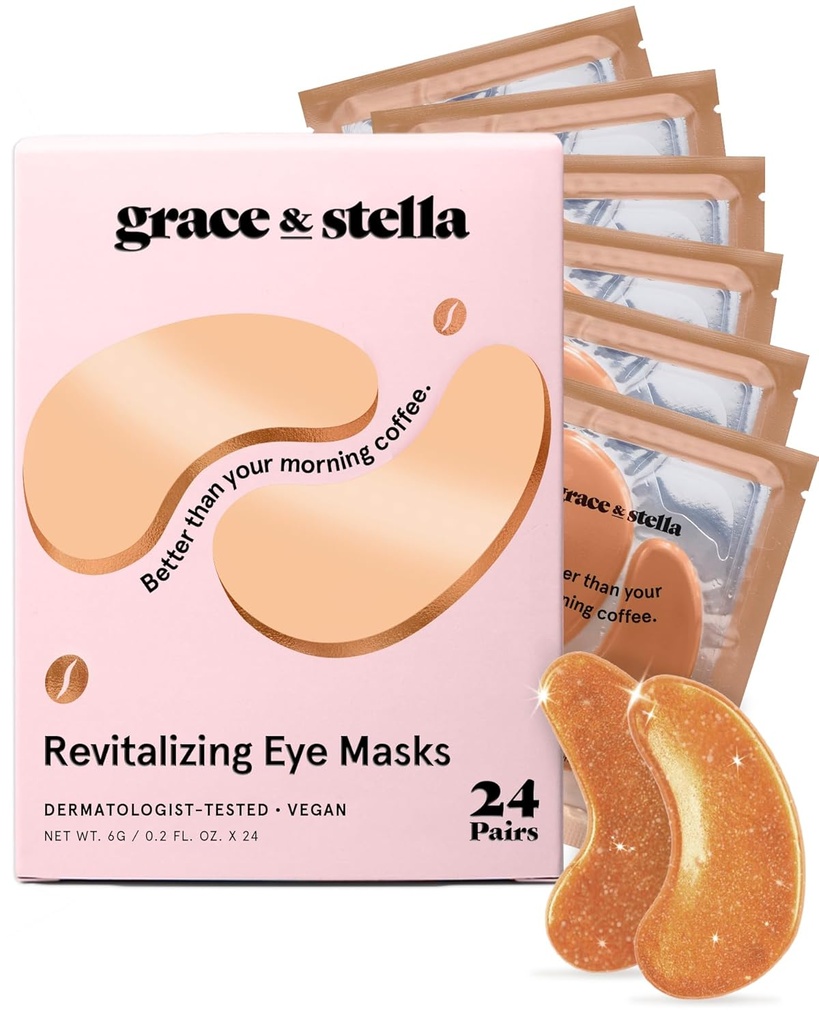 Grace & stella kofeiini Under eye patches - heräävät silmät Puffy silmät ja tummat ympyrät - alla silmän maski paikat Niacinamidi & Hyaluronic Acid - Vegaani, Julma-vapaa (pronssi, 24 paria)