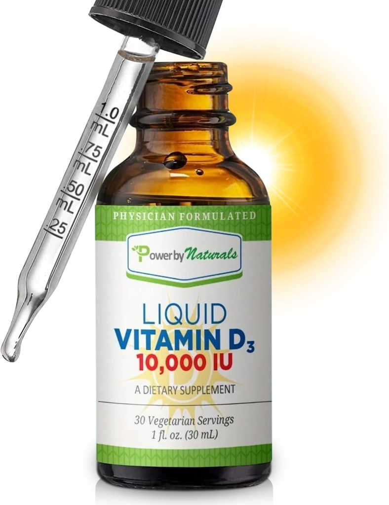 Power by Naturals-vitamiini D3 neste tipat 10000 IU - korkean tehon D3-vitamiini aikuisten luun vahvuus ja immuuni tuki - gluteeniton, ei-GMO, sokeriton vitamiini - oranssi maku, 1 fl Oz (30 tarjoilua)