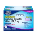 Ohm Children's Loratadine Allergy Chewable Tablets - Dye Free, Grape Flavor, Non-Drowsy 24 Hour Relief, Antihistamine för inomhus och utomhusallergier - 30 tabletter