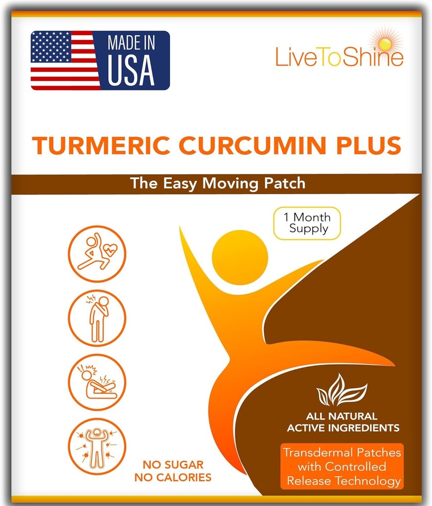 Live to Shine Turmeric Curcumin Topical Patches for Miehet ja naiset - 30 päivää tarjonta USA Made