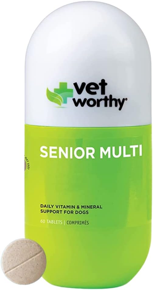 Vet Worthy Senior Multivitamiini purut koirille - Antioksidantit ja ravitsemus tuki - Päivittäinen tuki - Essential Vitamiineja, Minerals, & Enzymes- Maksa Maku Purut koirille - 60 tablettia