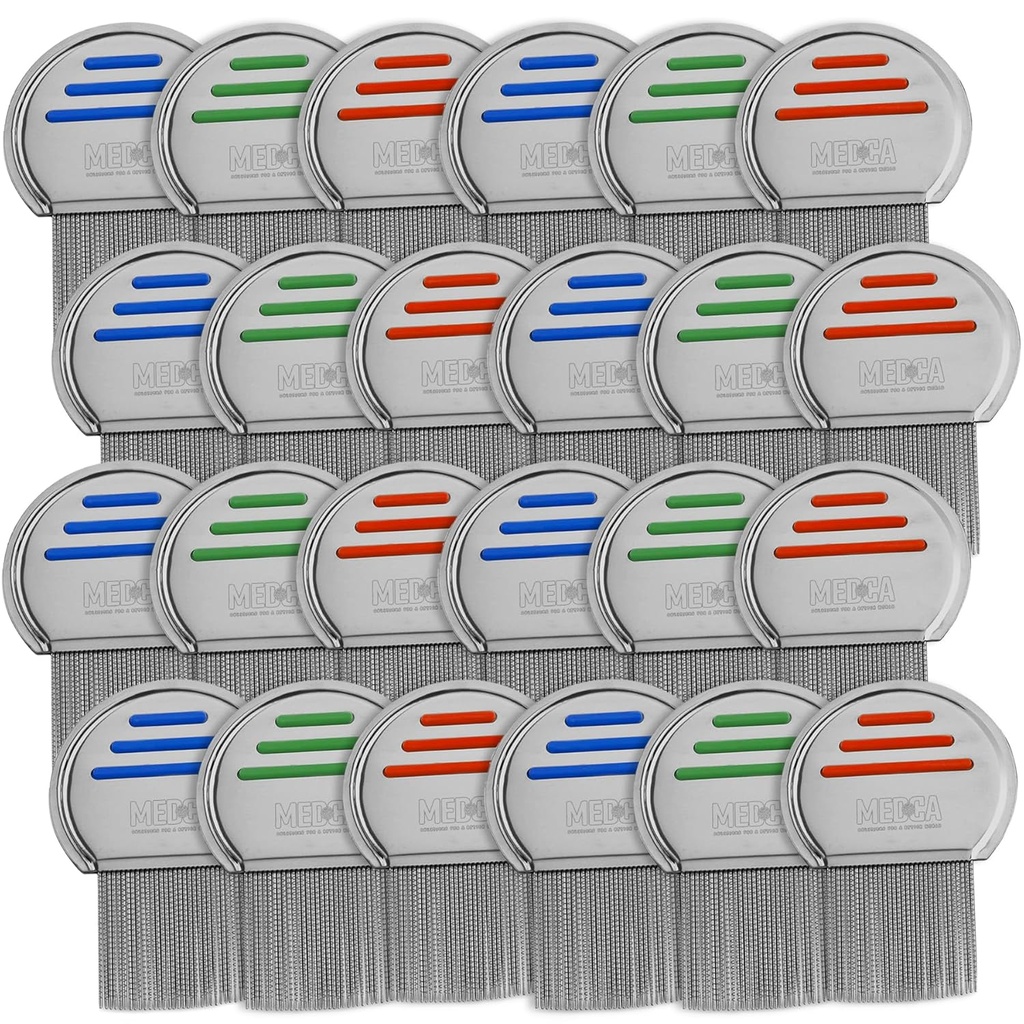 Lice Comb - (Pack of 24) Head Lice Treatment som är individuellt paketerad professionell rostfri stållus och nitkomber tar bort ägg med rundade tips för komfort