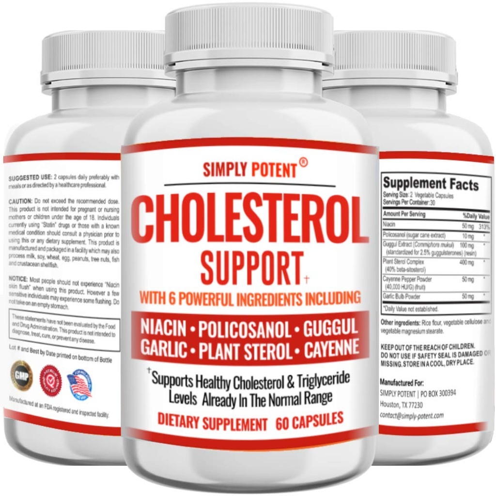 Kolesterolia alentava lisäosa, joka toimii, tukee matalampi korkea kolesteroli, triglyseridi, LDL & nostaa HDL Luonnollisesti, Heart Terveet luonnolliset kapselit valkosipuli, Kasvin Sterolit, Niacin, Guggul, 60 Ct