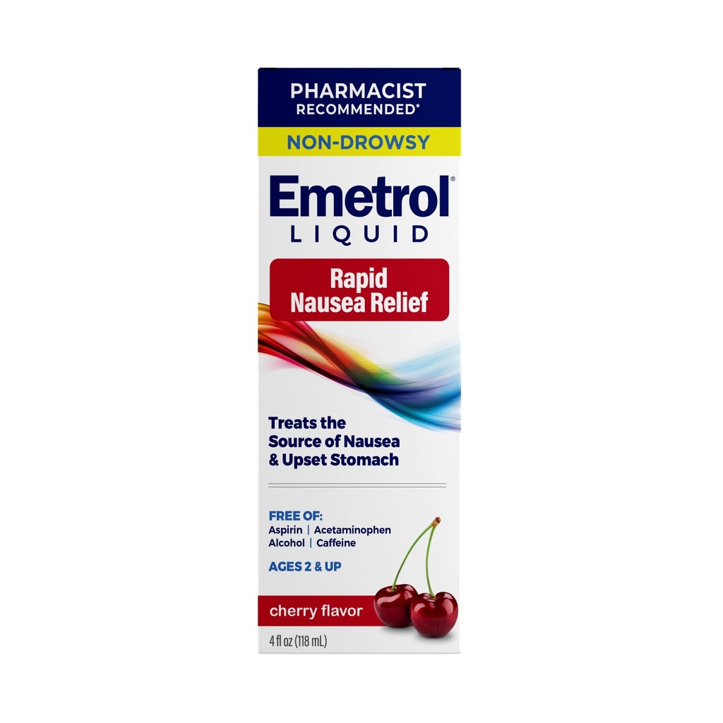 Emetrol Non-Drowsy Pahoinvointi Relief - Liquid Medicine for Upsed Smach Relief - Pharmacist Suositeltava Pahoinvointi Lääke - Cherry Flavor - 4fl oz