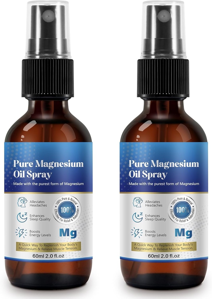 Generisk 2 Fl Oz Magnesium Oil Spray - Pure & Organic - High Concentration Magnesium - Non-GMO, Gluten-Free - Lätt att Absorb - 2pc