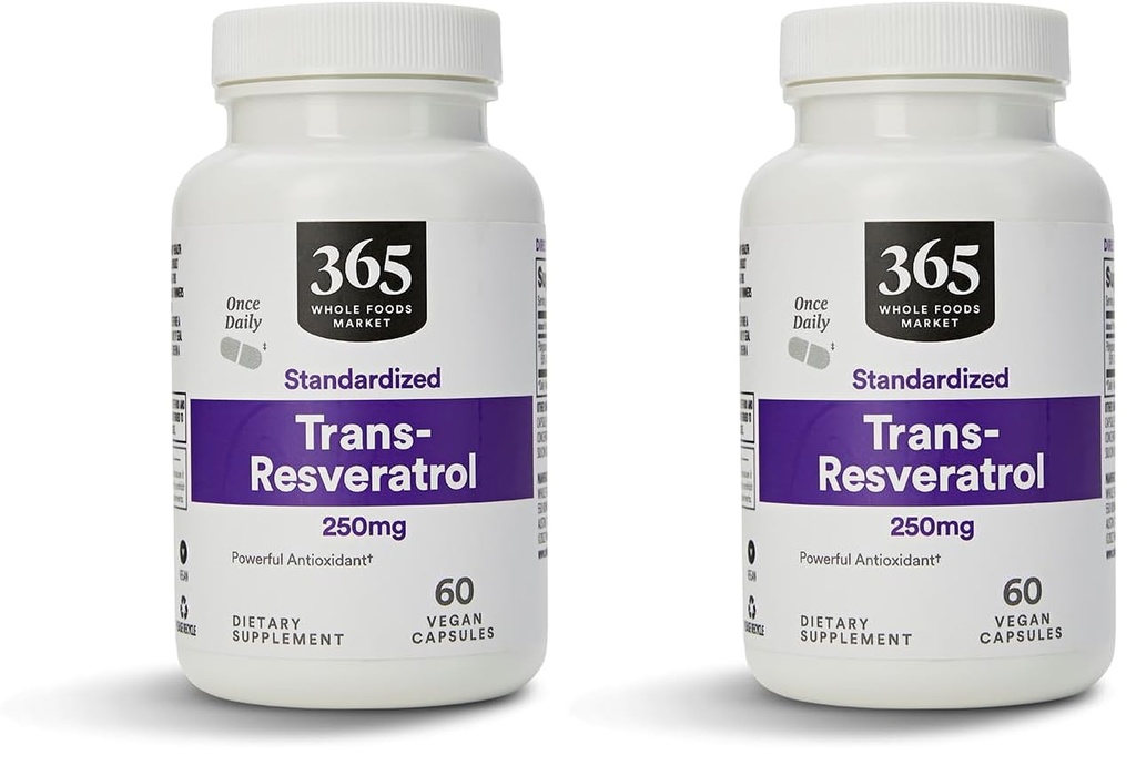 Hela livsmedelsmarknaden, Transresveratrol 250Mg, 60 Vegg kapslar (Pack of 2)
