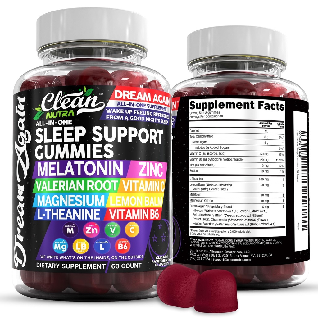 Clean Nutra Melatoniini Gummies 10mg ... Unilääke Valerian juuri L-Theanine-vitamiini B6 C. Sitruunarasva Magnesium Hibiscus Betakaroteeni Saffron & Kamomilla levätä tuki täydentää vadelma maku