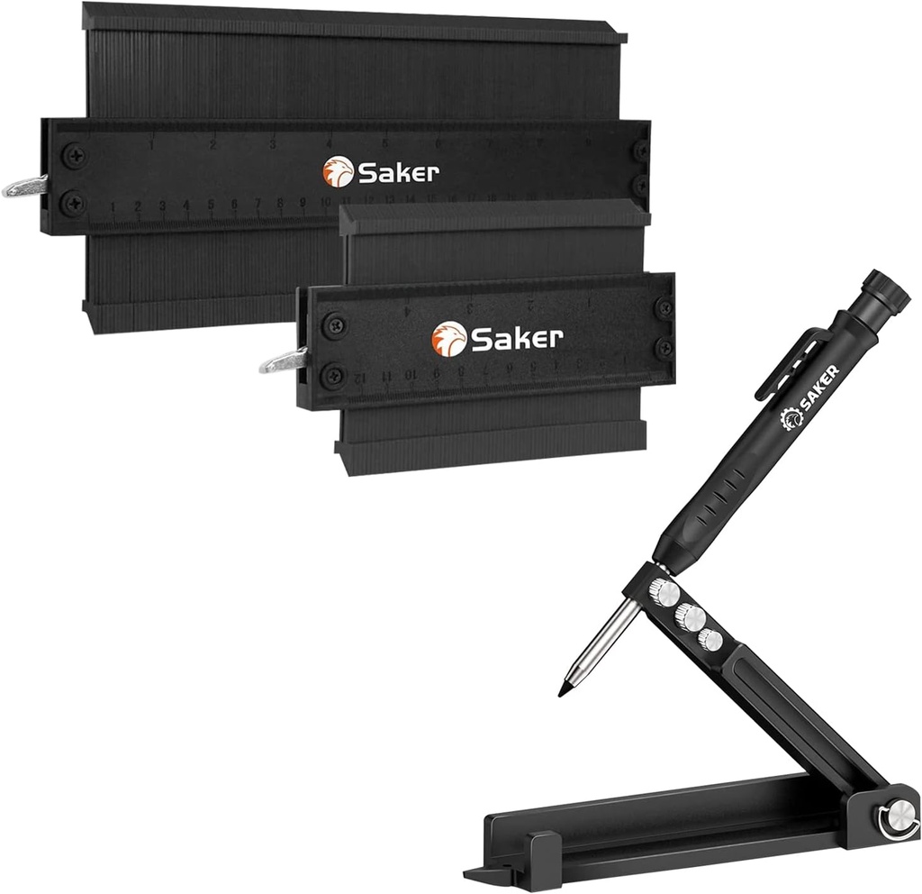 Saker Multi-funktion Scribing Tool & Saker Contour Duplication Gauge (10 tum + 5 tum) (BLACK)