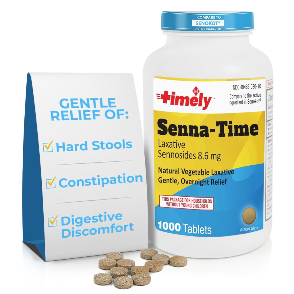 Aikaisin Senna Time Laxative - 1000 Count Tabletit - Natural Vihannes Laxatives for Ummetus Relief, Gentle Yöpymisen helpotus ja softener