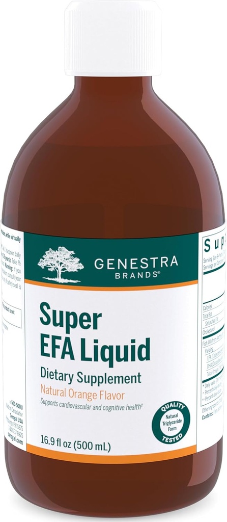 Genestra Brands Super EFA Liquid | Stöder kardiovaskulär hälsa och utveckling av hjärna, ögon och nerver i barn * 16,9 Fl Oz | Naturlig orange smak