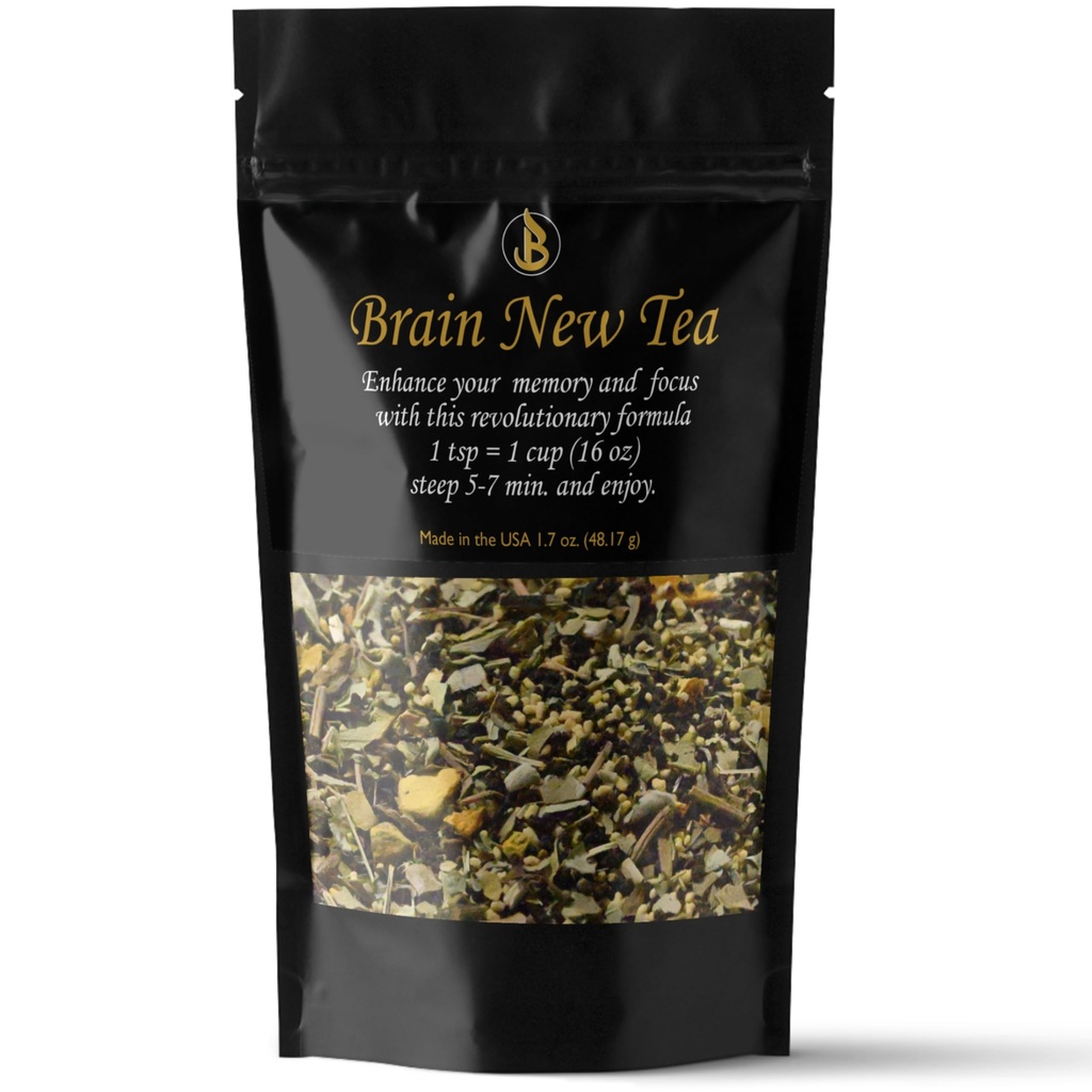 Brain New Tea - Mental Clarity, Lisäravinteet muisti & Focus Boost, Nootropic, Brain Fog Relief Bacopa, Yerba Mate, Rhodiola Rosea, Gingko Biloba, Gotu Kola, Reishi.