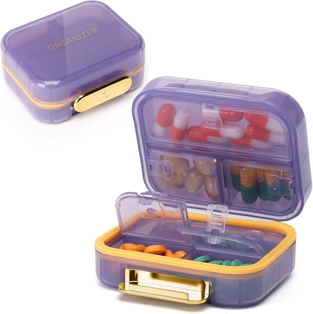 Toplive 7 Osastot Kannettava pilleri Organizer Travel Medicine Pill Järjestäjä, Kosteus Todiste Pieni pilleri tapauksessa Tasku pilleri Holder Päivittäinen pilleri säiliö laatikon kalaöljy violetti