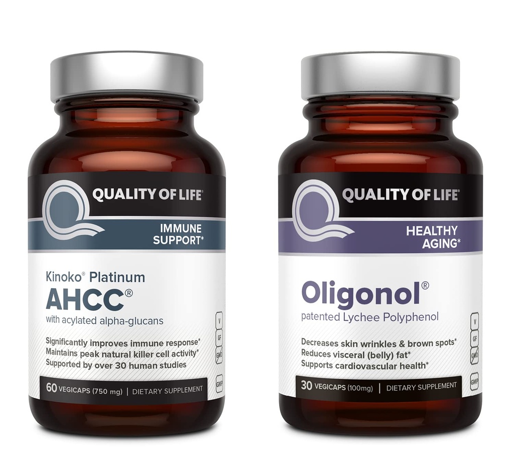 Laatu Life Kinoko Platinum AHCC 750 mg ja Oligonol Lychee Extract - Immuuneja tukea, Terve ikääntyminen