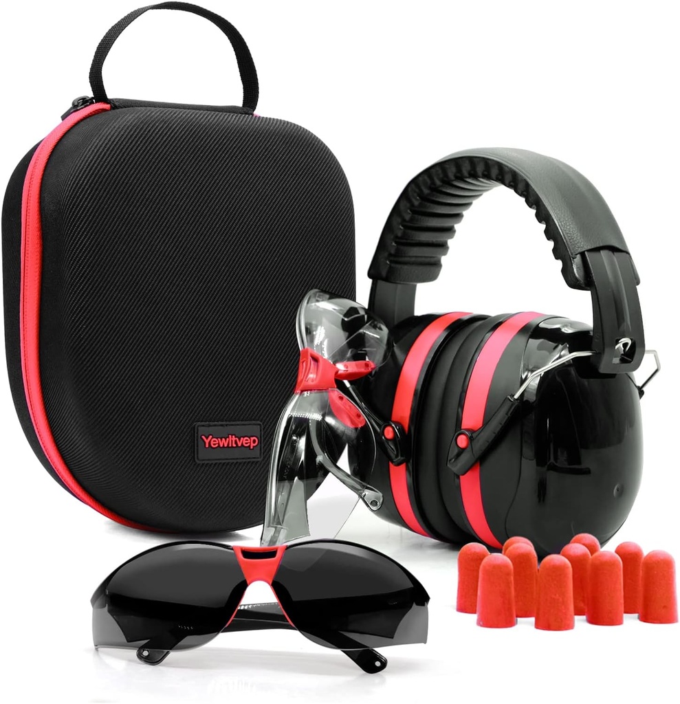 Yewltvep Shooting Ear Protection Gun Range Ear Protection med Earmuffs, Gun Safety Glasses, Earplugs, Hard Storage Case
