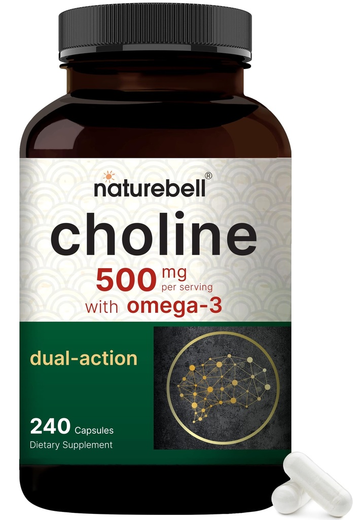 NatureBell Choline lisäravinteet 500 mg Omega-3 rasvahapot, 240 kapselia 