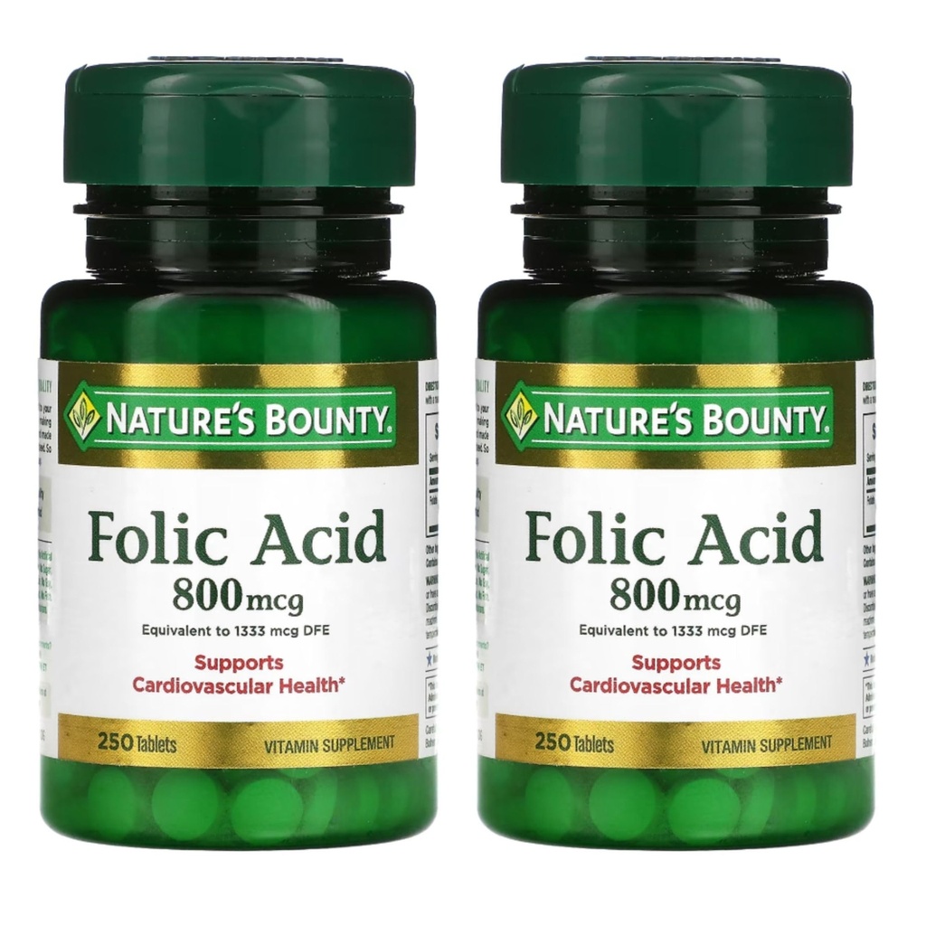 Naturens Bounty Folic Acid 800 mcg Vitamin Supplement Maximal Styrka - 250 tabletter, paket med 2