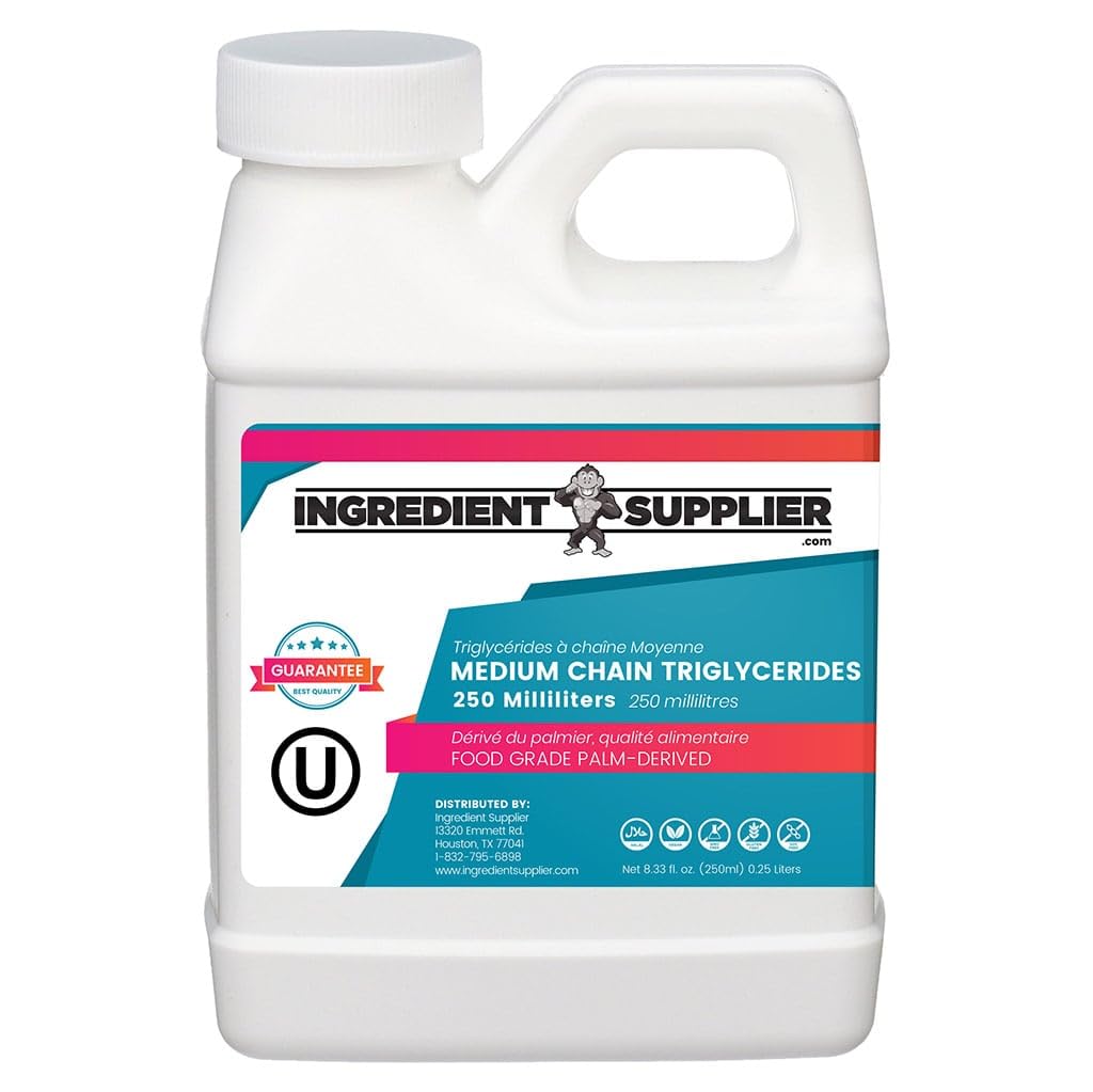 MCT Oil - 250mL (8.33 Oz.) Sustainable Palm Derived - USP Food Grade - Ei GMO - Halal - Sports Nutrition, Keto tai Paleo Diet, Clean Energy, Otteet