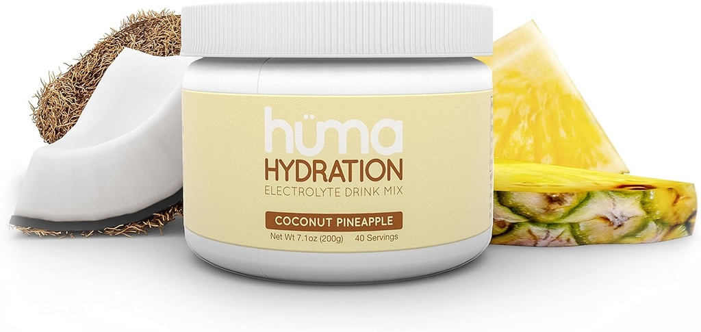 HUMA CHIA Hydration Drink Mix, Coconut Ananas, 40 tarjoiluja Jar - Low Calorie, High Electrolyte Powder - 100% luonnollinen, 1g sokeria, 10 Cal