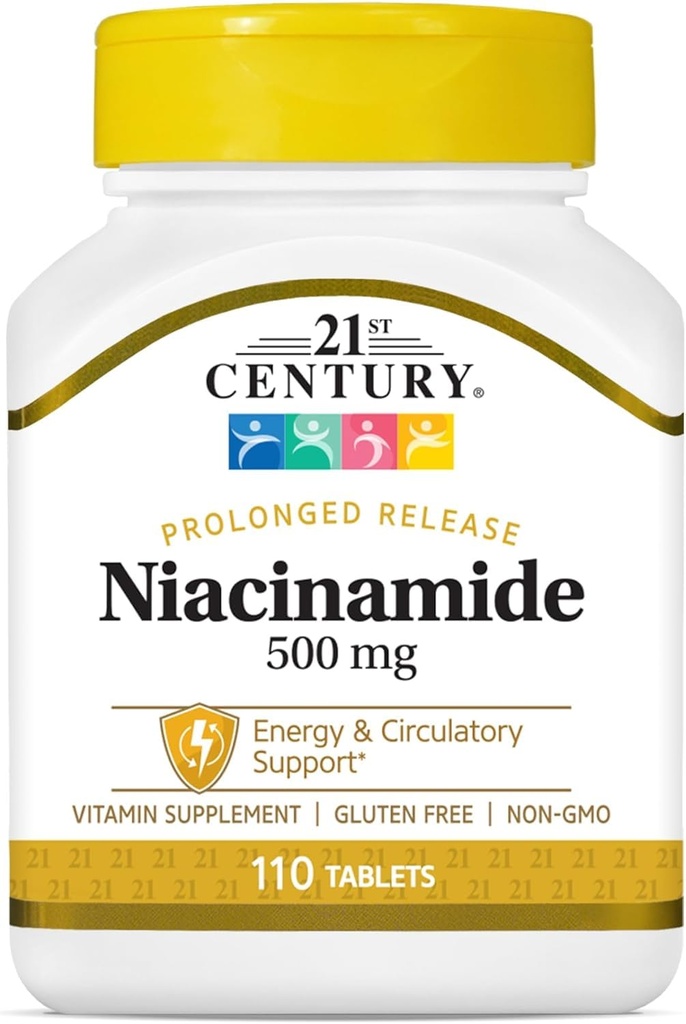 21st Century Niacinamide 500 mg tabletit Pitkäaikainen vapauttaminen - 110 kt, 2 kpl:n pakkaus