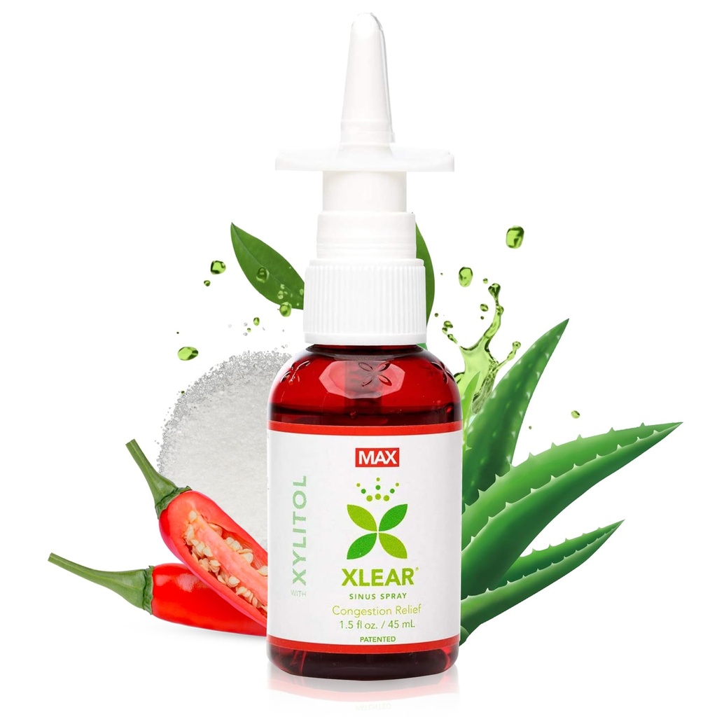 Xlear MAX Natural Xylitol Nasal Spray Capsicum ja Aloe - Nopea toiminta Sinus paine, decongesstant, päänsärky, kuiva nenä, 1,5 fl oz (Pack of 1)