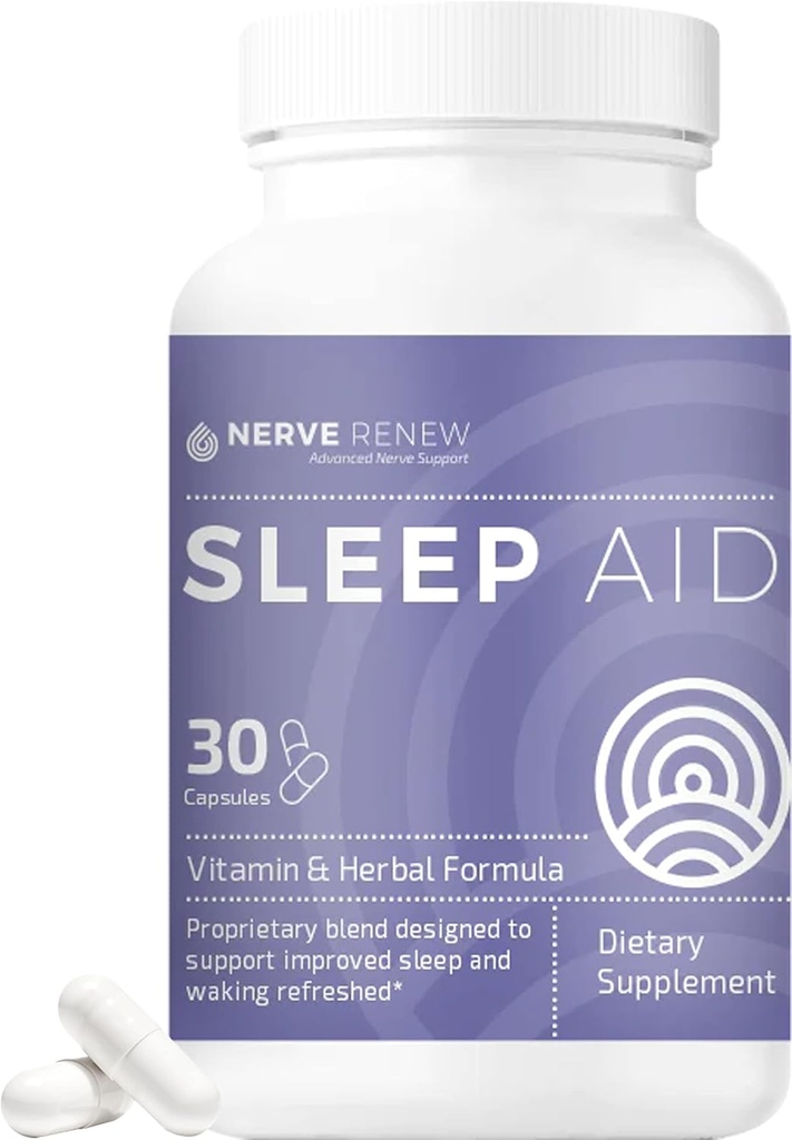 NERVE Renew Sleep Aid - Ravintolisä parempaan uneen - 30 kapselia - Toimii nopeasti - Hellävaraisesti kaikki luonnolliset kasviperäistä ja vitamiini Formula melatoniini, magnesium, sinkki, Aminohapot, yrttiuutteet